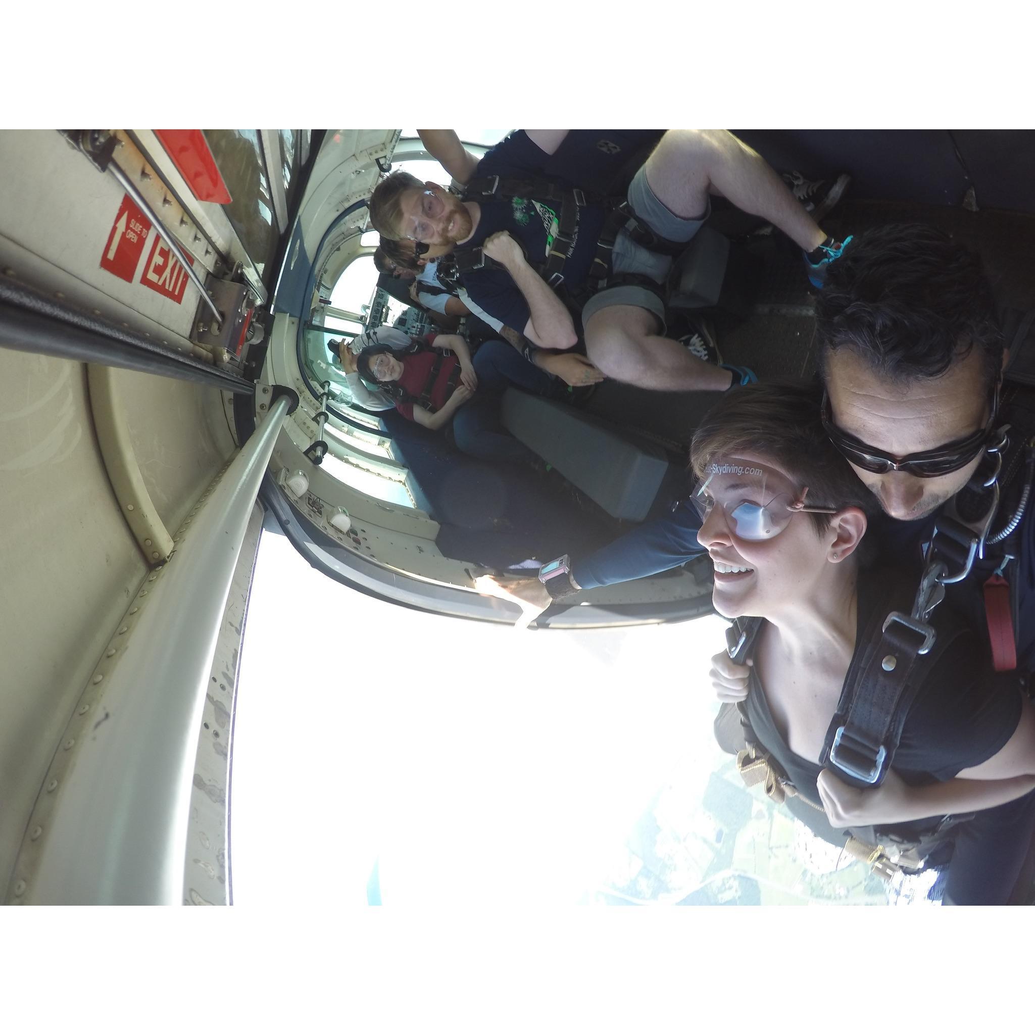 We went skydiving together in 2015. Conor watched in horror as Erica prepared to jump out of the plane.