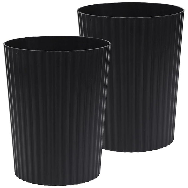 JiatuA Small Trash Can Plastic Wastebasket 1.8 Gallon Round Garbage Container Bin for Bathroom, Kitchen, Bedroom, Office, College Dorm, Black 2 Pack