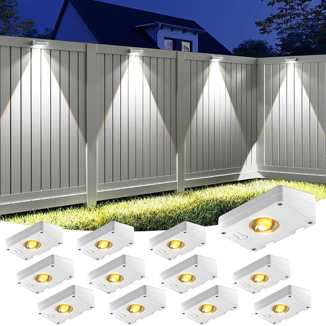 VOLISUN Solar Fence Lights, Fence Lights Solar Powered, IP65 Waterproof LED, 3 Color Temperatures Solar Light for Fence, Yard, Wall, Backyard (12 Pack, White)