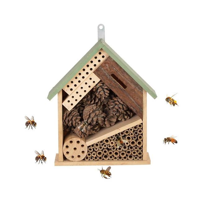 Wooden Multi Habitat Insect House Outdoor Garden Decorative Wooden Insect Hotels for Bee, Butterfly and Beetle Tree of Life Light Green Bee House
