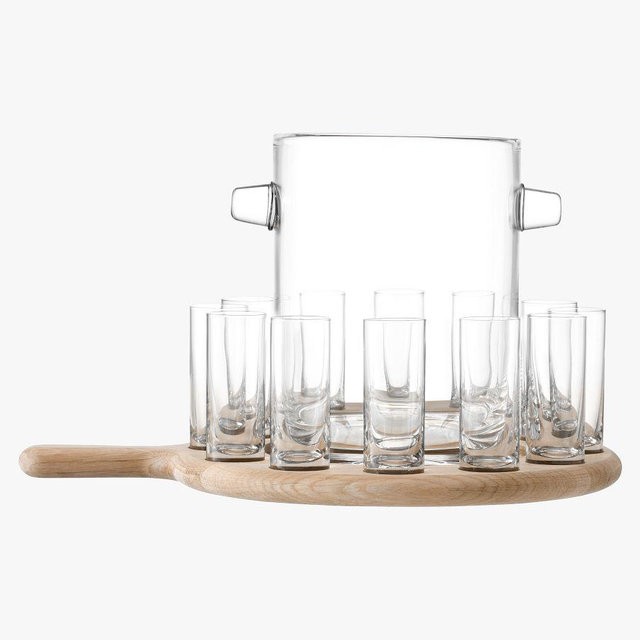 Party Paddle 12 Shot Glass Set with Ice Bucket, Clear