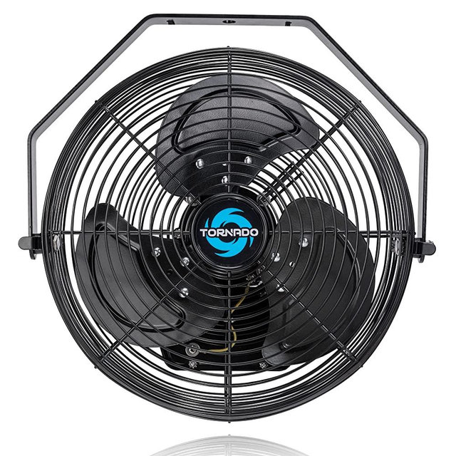 Tornado 12 Inch Outdoor Rated IPX4 Water-Resistant High Velocity Metal Industrial Workstation Wall Mount Fan For Commercial, Industrial, Residential, Greenhouse Use TEAO Motor 3 Speed 1650 CFM 1/15 HP 6.6 FT Cord ETL Safety Listed