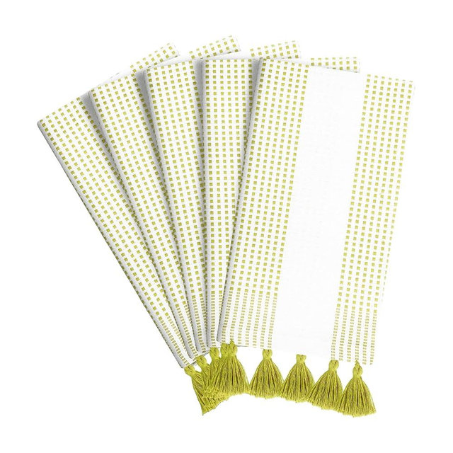 HEIRLOOM COMFORT Lemon Green Decorative Dotted Kitchen Towels 16x26 Inch, 5 Pack, Ultra Absorbent, Quick-Dry, 100% Cotton Towels with Tassels for Drying Dishes, Cleaning, and Everyday Use