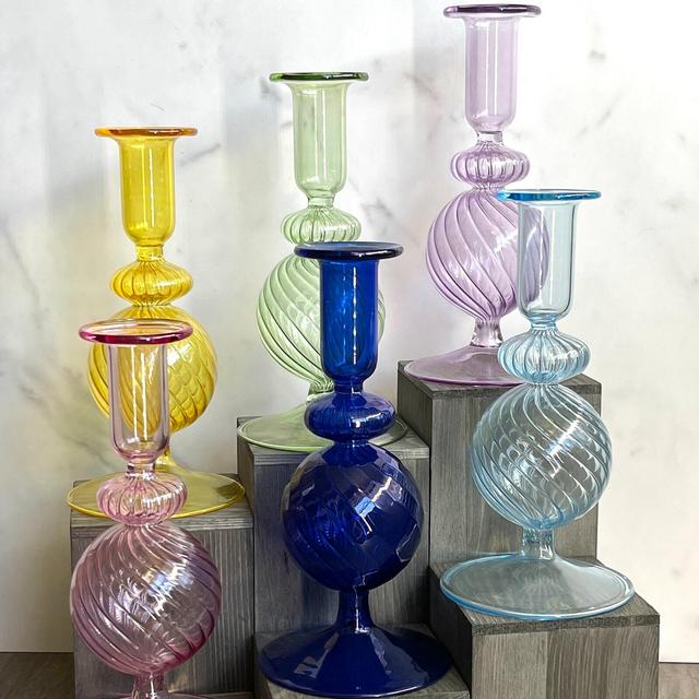 Handblown Spiral Globe Swirl Glass Candle Holders