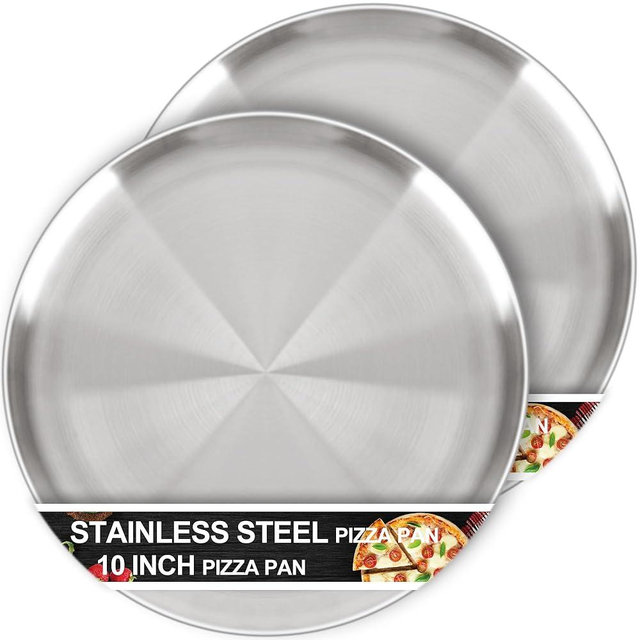 AWTBDP Pizza Pan 10 Inch Set of 2 for Oven, Non-Stick Stainless Steel Pizza Steel, Durable Non-Toxic Round Pizza Pans for Cookie Pizza Pie Cake, Dishwasher Safe & Easy Clean