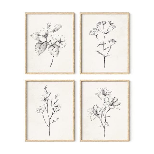 HAUS AND HUES Framed Vintage Botanical Prints - Set of 4 Framed Farmhouse Bedroom Wall Decor, Rustic Art for Bathroom, Farmhouse Decor Pictures for Living Room, Boho Decor (11x14, Beige Framed)
