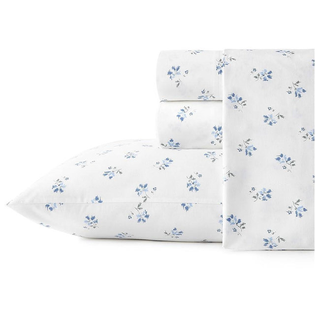 Stone Cottage - King Sheets, Cotton Percale Bedding Set, Crisp & Cool Home Decor (Blue Sketchy Ditsy, 4pcs, King)