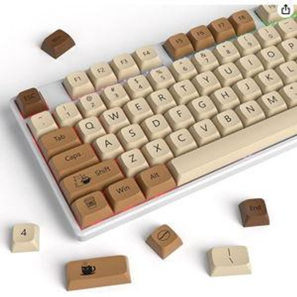 Guffercty kred Coffee Cat XDA Profile PBT Keycaps 75 Percent，138 Keys Dye Sub Caps for 60% 65% 75% Mechanical Gaming Keyboard（Coffee Cat）