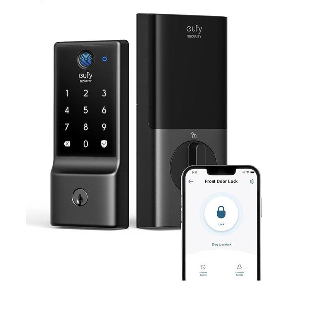 eufy Security Smart Lock C220, Fingerprint Keyless Entry Door Lock, Built-in Wi-Fi, App Remote Control, Front Door Smart Lock Deadbolt, 8Months Battery, Reliable Power, IP53 Waterproof, BHMA Grade 3