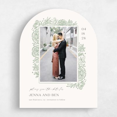 Green Arch Wedding Save the Date - Keita Photo