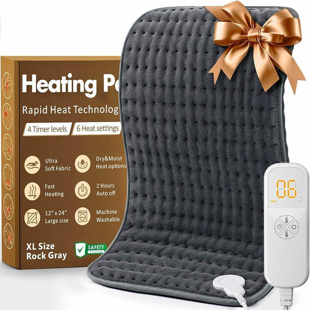 Heating Pad for Back Pain Cramps Relief, 6 Heat Settings, Auto Off, Machine Washable, Moist Heat Pad for Neck/Shoulder/Knee/Leg, Gifts for Women/Men/Mom/Dad, Mothers Day Christmas Gifts - 12"x 24"
