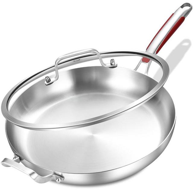 Inqibee 14-Inch Tri-Ply Stainless Steel Large Skillet,Griddle Pan,Large Frying Pan with Lid,Jumbo Cooker,Induction Pan,Dishwasher and Oven Safe.