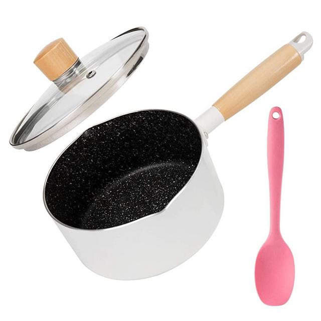 HONCOOK Nonstick Saucepan 1.7-Quart Pot with Glass Lid Solid Wood Handle, Multipurpose Pot, Stainless Steel, White
