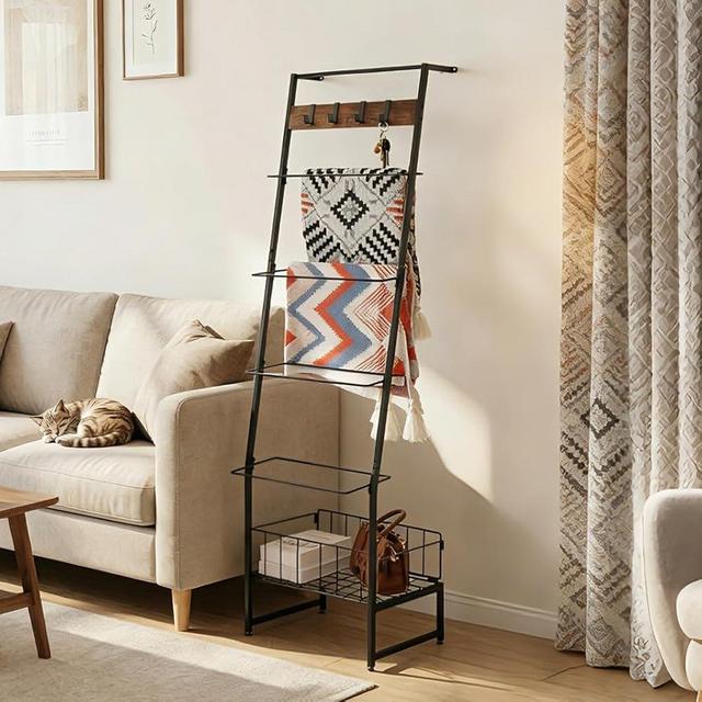 PapeFolicer Metal Blanket Rack with Wire Mesh, 4 Cubbies & Single Bar - Ideal for Home Organization
