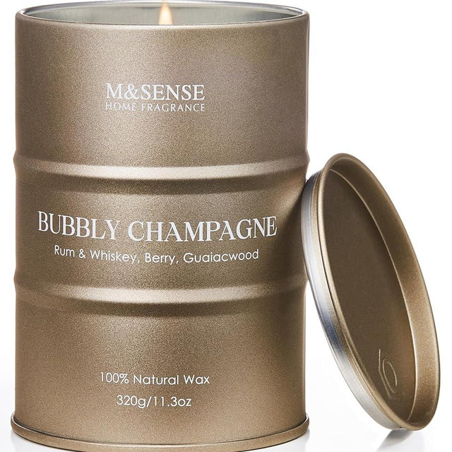M&SENSE Bubbly Champagne Scented Candles - Home & Gift, Natural Soy, 70 Hour Burn Time, 11.3 oz
