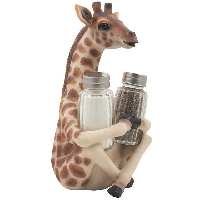 Decorative Giraffe Salt and Pepper Shaker Set with Display Stand Holder Figurine for African Jungle Safari Kitchen Décor As Spice Racks with Zoo Animal Decorations As Great Art Gifts