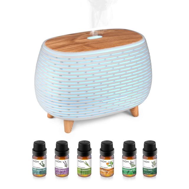 HOM Smart Aromatherapy Diffuser Set with 6 Essential Oils - 400 ml Ultrasonic Essential Oil Diffuser with 7 Interchangeable LED Colors