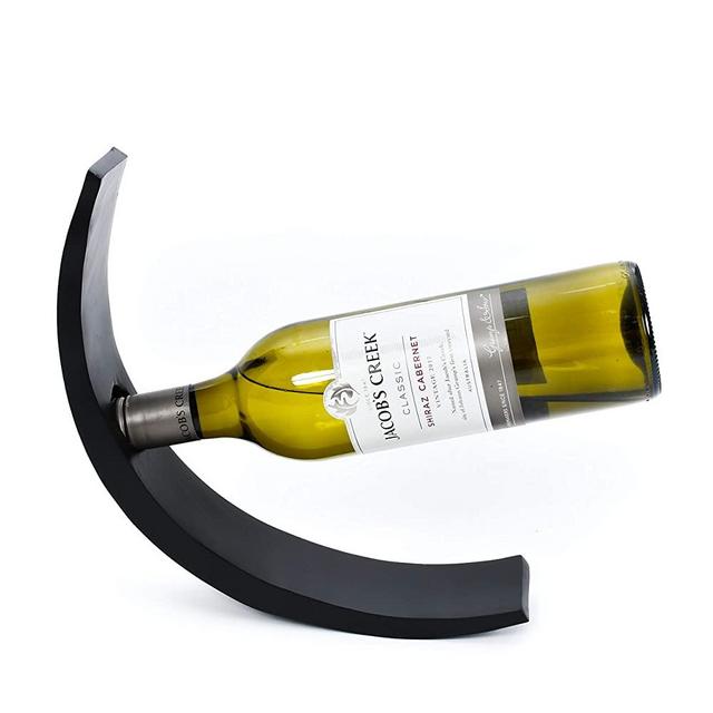 Leewadee Wine Bottle Holder Bottle Stand, 11x2x4 inches, Mango Wood, Black