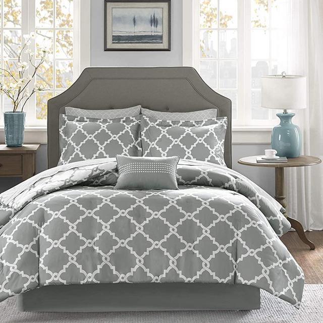 Madison Park Essentials MPE10-088 Merritt Complete Bed and Sheet Set, California King (104 in x 92 in), Grey
