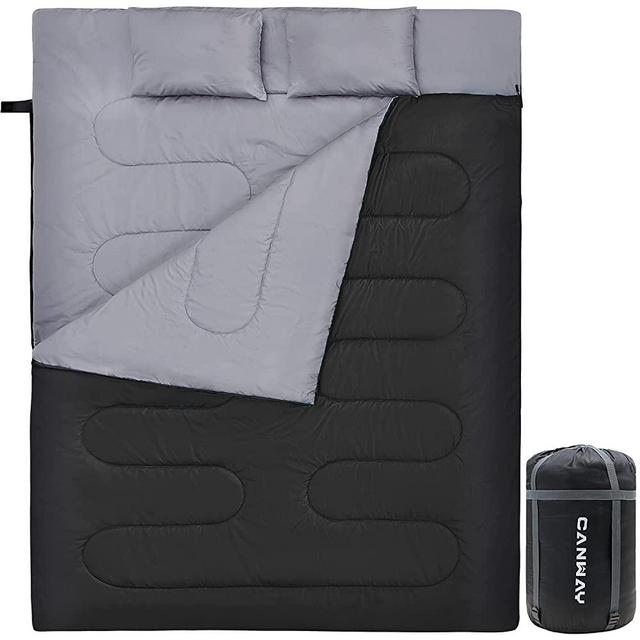 CANWAY Double Sleeping Bag, Lightweight Waterproof 2 Person Sleeping Bag with 2 Pillows for Camping, Backpacking, or Hiking Outdoor for Adults or Teens Queen Size XL