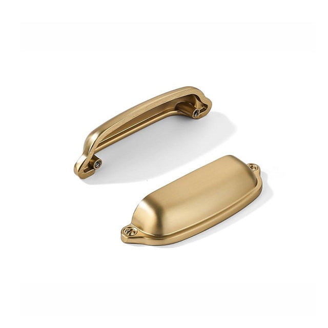 khtumeware 10 Pack Brushed Brass Cup Pulls 3 Inch Center to Center - Cabinet & Drawer Handles for Kitchen Hardware