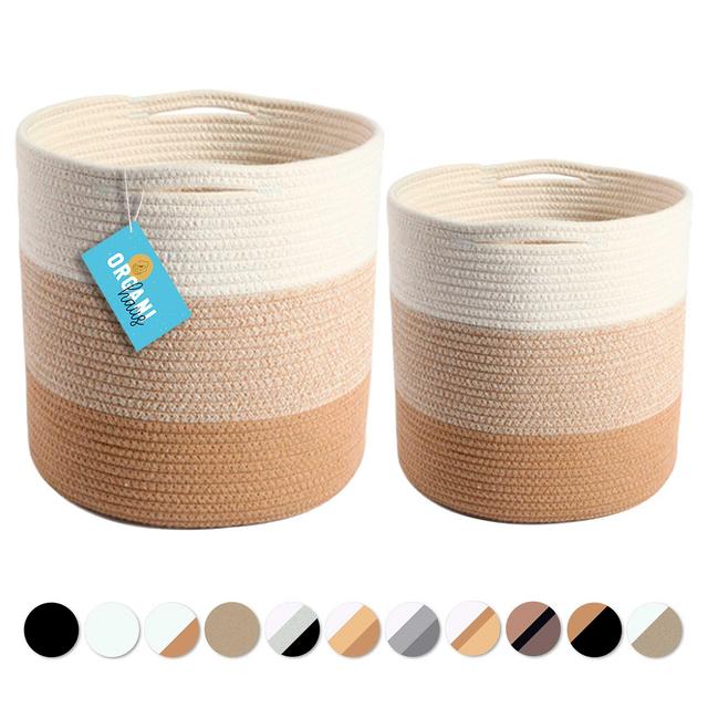 OrganiHaus 2-Pack 10 12 inch Planters | Round Planter Cover | Rope Plant Baskets Indoor | Flower Pot Covers Wraps | Woven Basket for Plant Pots | Decorative Basket Planter for Indoor Plants - Honey