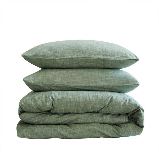 BFS HOME Stonewashed Cotton/Linen Duvet Cover California King, 3-Piece Comforter Cover Set, Breathable and Skin-Friendly Bedding Set (Green, California King)