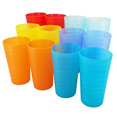 22-ounce Plastic Tumblers Unbreakable BPA Free Dishwasher Safe Set of 12 in Multi Colors Reusable Drinking Cups