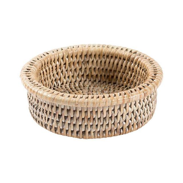 Caspari Rattan Wine Bottle Coasters in White Natural, Set of Two
