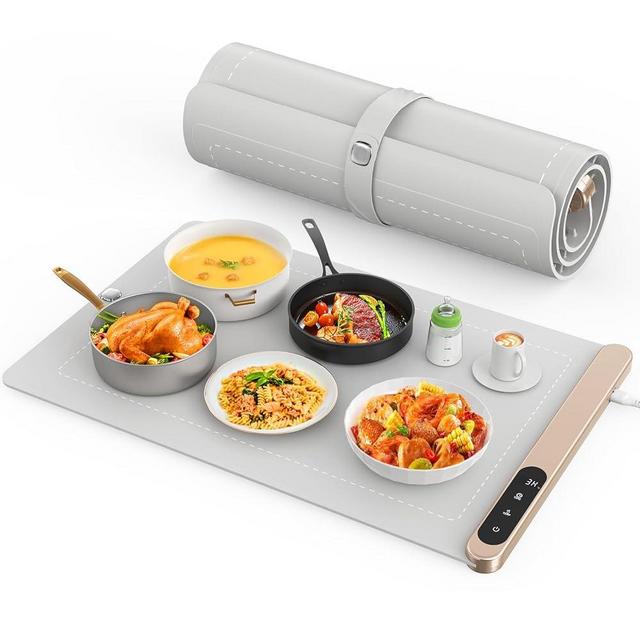 Electric Warming Tray, Food Warmers with Adjustable Temperature, Timer, Full Surface Heating, Rollable Silicone Food Warming Mat for Parties, Buffet, Family Gatherings, Daily Use