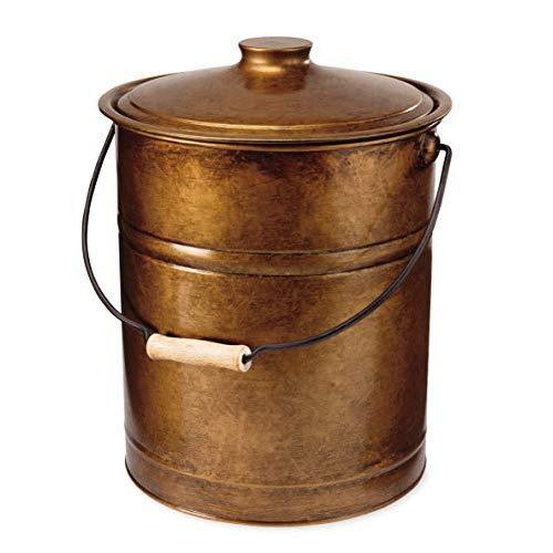 Plow & Hearth Deluxe Double-Bottom Metal Fireplace Ash Bucket with Lid and Handle-Galvanized Steel and Aluminum with Painted Finish-10, Copper, 10" Diameter x 13" H