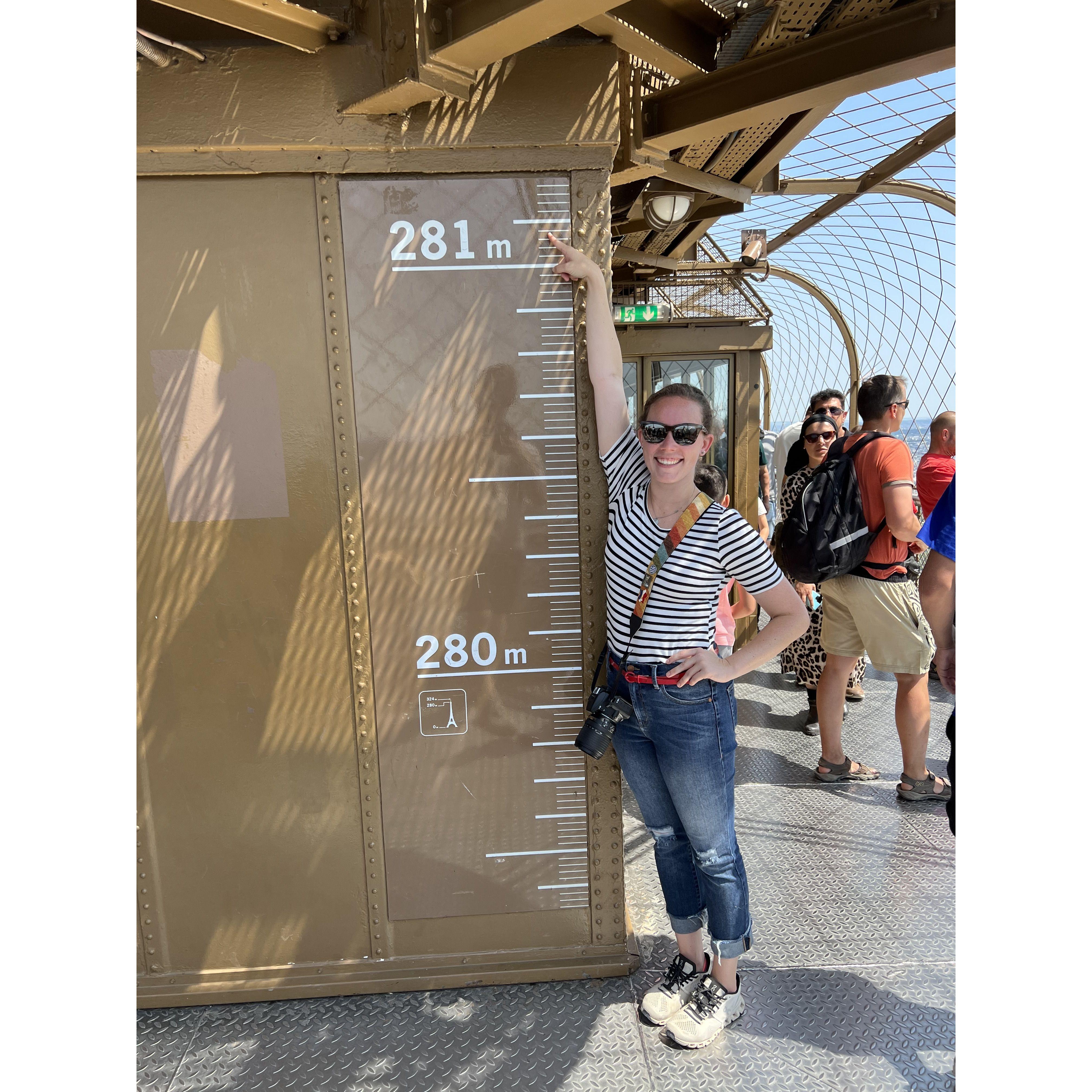 She did it! She reached the top of the Eiffel Tower.