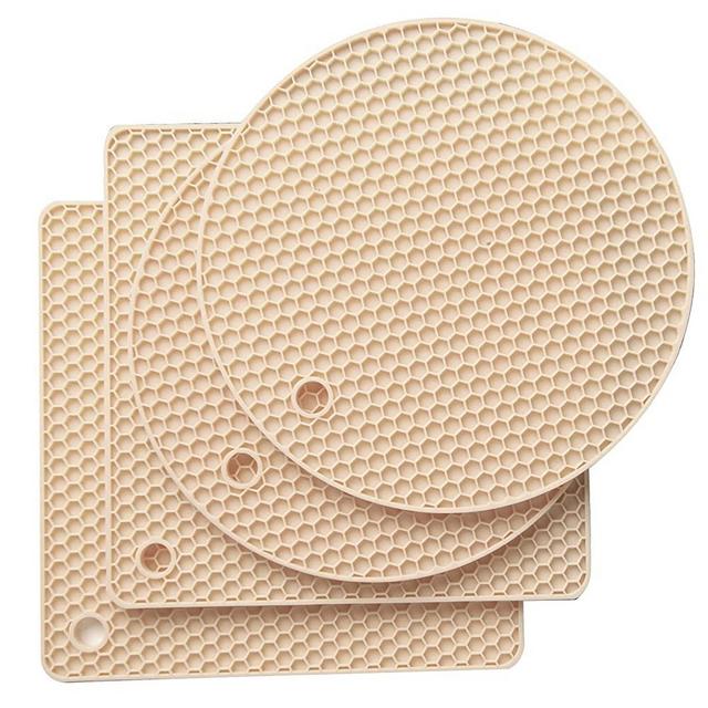 Joyhalo Silicone Trivet Mats Pot Holder Hot Pads Plate Holder Gripper Pad Garlic Peeler Drying Mat Coasters, Khaki