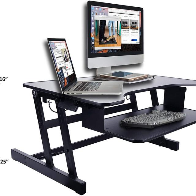 Rocelco ADR Standing Desk - Height Adjustable Sit Stand Desk Converter - Dual Monitor Capable - 32" wide With Retractable Keyboard Tray - Black Finish