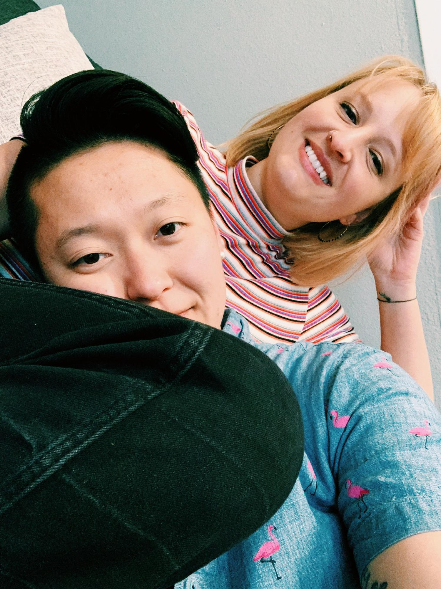 Anhthu & Ashley’s first photo together! Picture description: A selfie where Anhthu’s head is on Ashley’s lap.