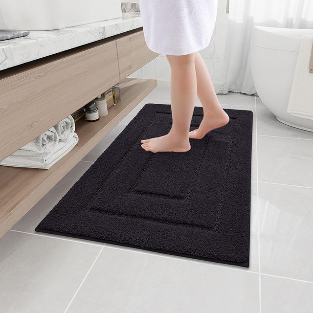 Buganda Bathroom Rugs, 36" x 24", Soft and Absorbent Microfiber Bath Rugs, Non-Slip Shaggy Bath Carpet, Machine Wash Dry Bath Mats for Bathroom Floor, Tub and Shower, Black