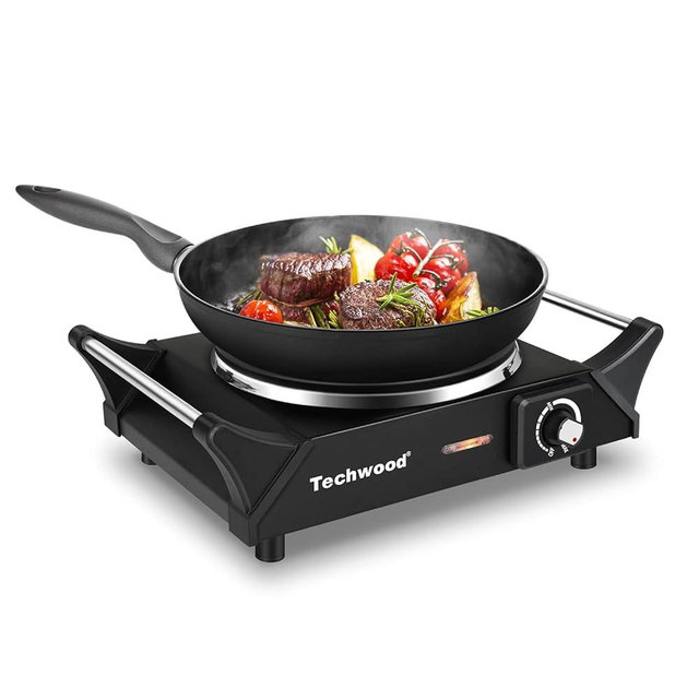 Hot Plate, Techwood Electric Stove for Cooking, 1500W Countertop Single Burner with Adjustable Temperature & Dual Handles, 7.5” Cooktop for RV/Home/Camp, Compatible for All Cookwares Upgraded Version