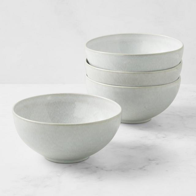 Cyprus Reactive Glaze Noodle Bowls, Set of 4, White