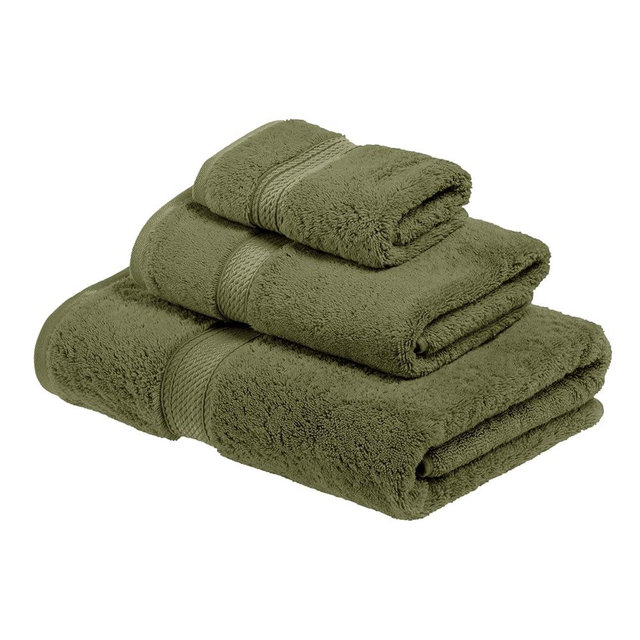 SUPERIOR Egyptian Cotton Pile 3 Piece Towel Set, Includes 1 Bath, 1 Hand, 1 Face Towel/Washcloth, Ultra Soft Luxury Towels, Thick Plush Essentials, Guest Bath, Spa, Hotel Bathroom, Forest Green