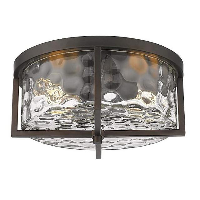Odeums Indoor Flush Mount Lights, 2-Lights Interior Exterior Ceiling Lights Fixture, Antique Bronze Finish with Clear Hammered Glass