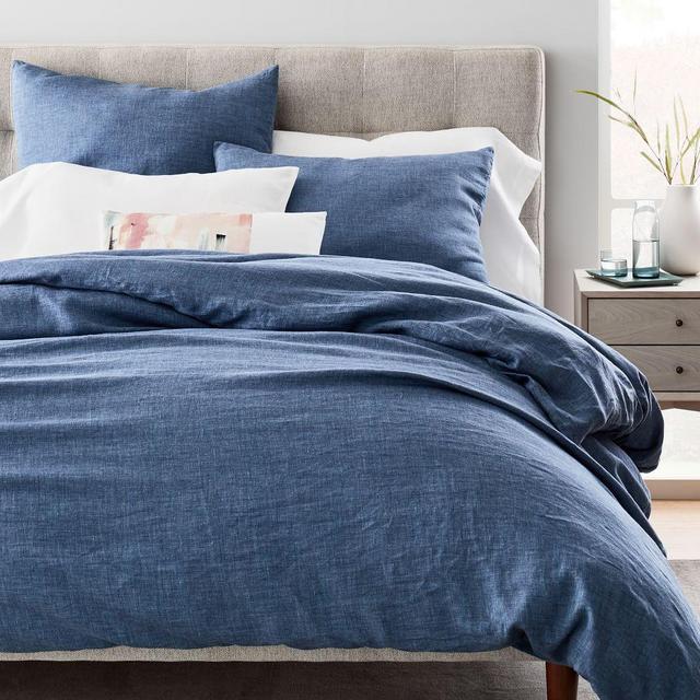 Belgian Flax Linen Fiber Dyed Duvet Cover, Full/Queen, Indigo