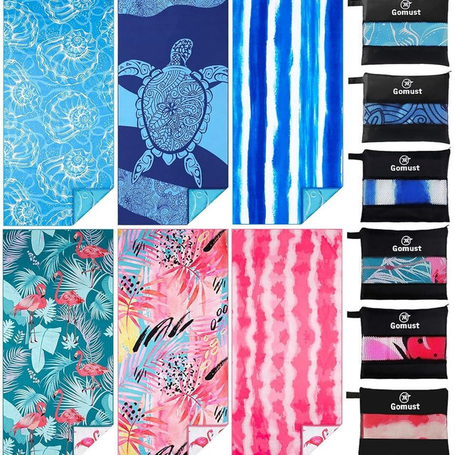 6 Pack Lightweight Thin Beach Towel Oversized 71"x32" Big Extra Large Microfiber Sand Free Towels for Adult Quick Dry Travel Camping Beach Accessories Vacation Essential Gift Turtles Shell Stripe Leaf