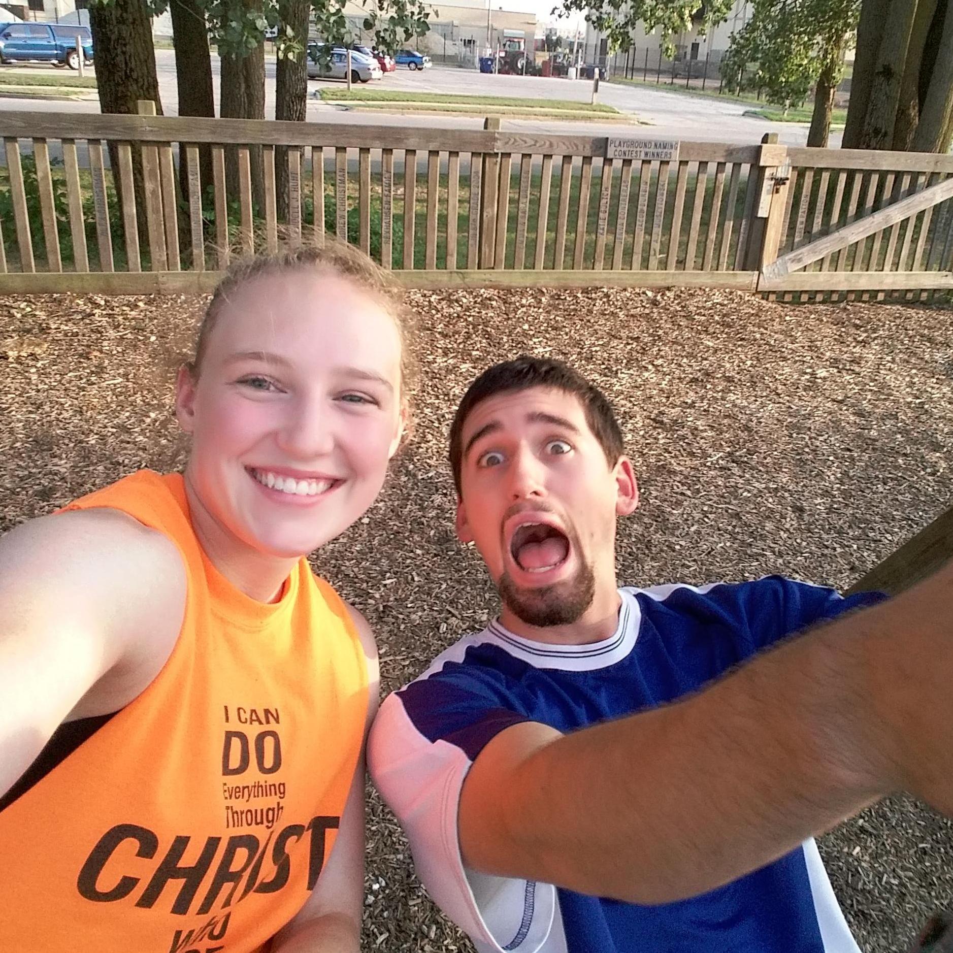 This photo is from our first time in Racine together.  This is also when Grace discovered that John is terrified of swings. ;)
