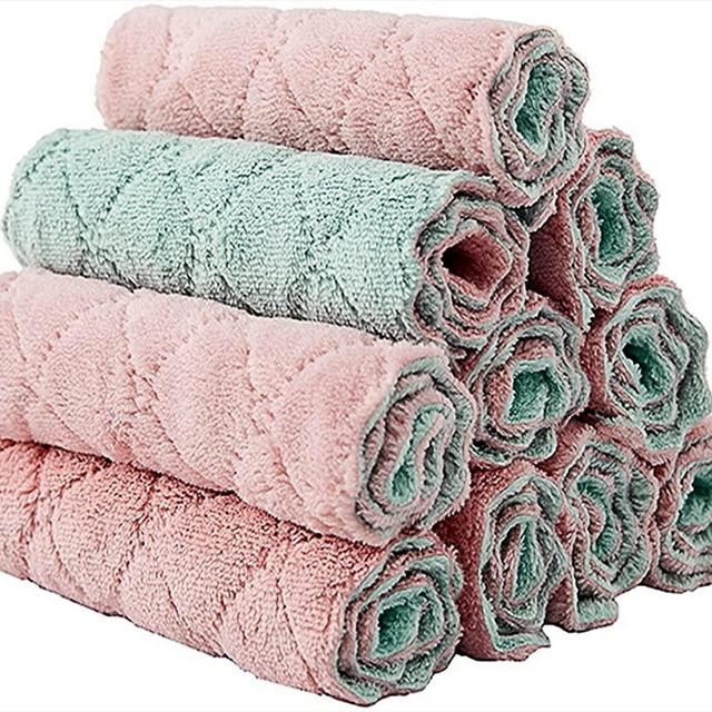 10 PCS Kitchen Towels Dish Towels, Reusable Cleaning Cloths, Absorbent Multipurpose Dish Cloths, Coral Velvet Dishtowels, Nonstick Oil Washable Fast Drying, Soft Tea Towels, Table Cleaning Cloths.