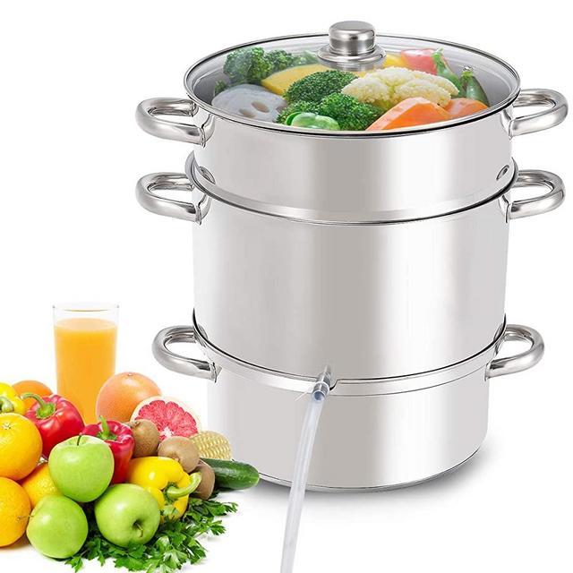 Giantex 11 Quart Juice Steamer Fruit Vegetables Juicer Steamers w/ Tempered Glass Lid, Hose, Clamp, Loop Handles Stainless Steel Steam Juicer Multipots Kitchen Cookware for Making Juice, Jelly, Pasta