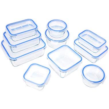 AmazonBasics Glass Locking Lids Food Storage Containers, 20-Piece Set