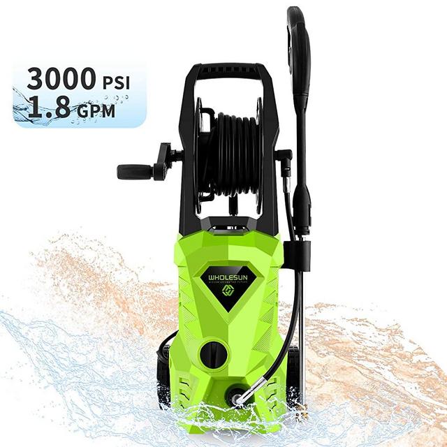 WHOLESUN 3000PSI Pressure Washer Electric 1.8GPM 1600W High Power Washer Machine with Spray Gun & 5 Nozzles (Green)