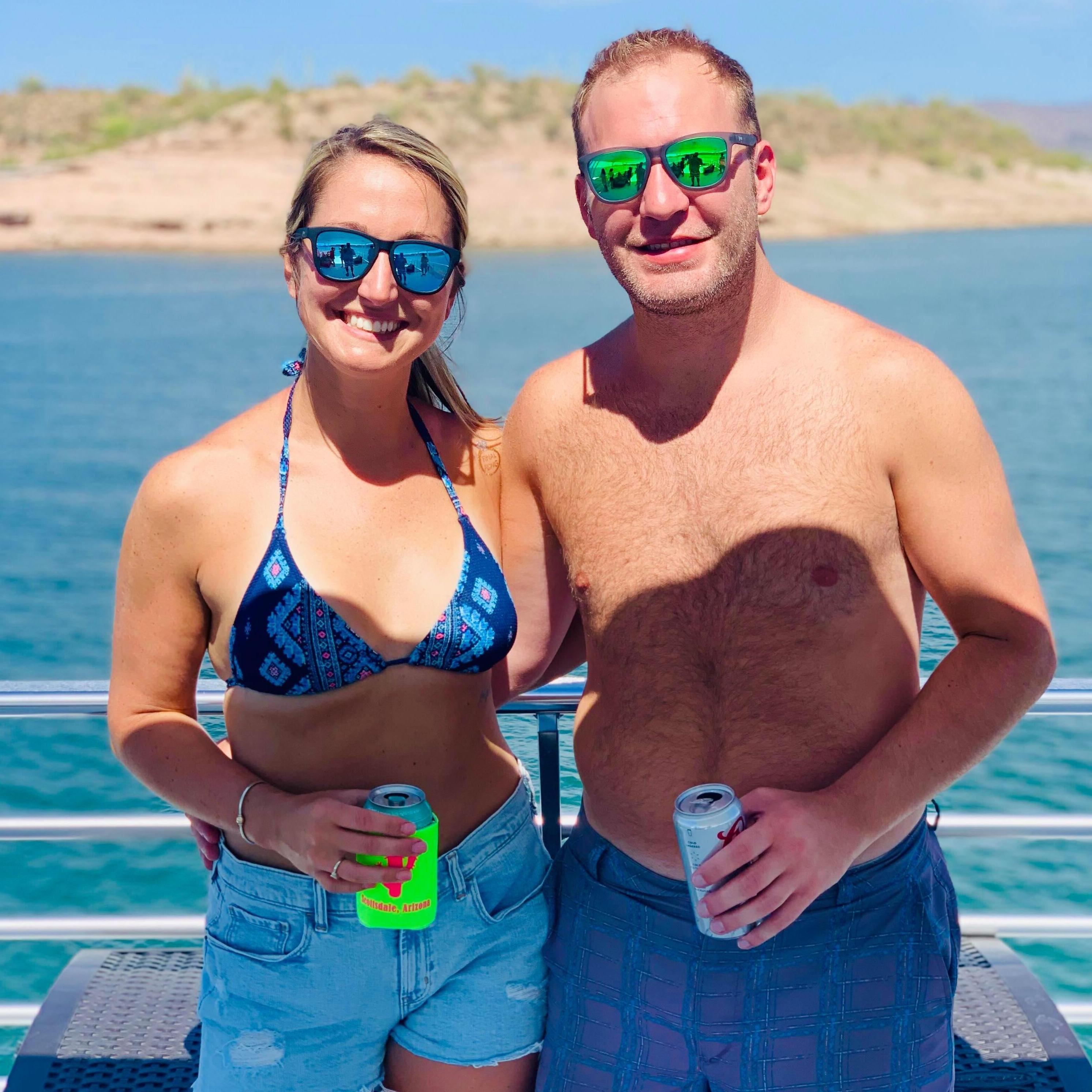 Doing what we love... being outside, on the lake, sipping on a cold beer!
