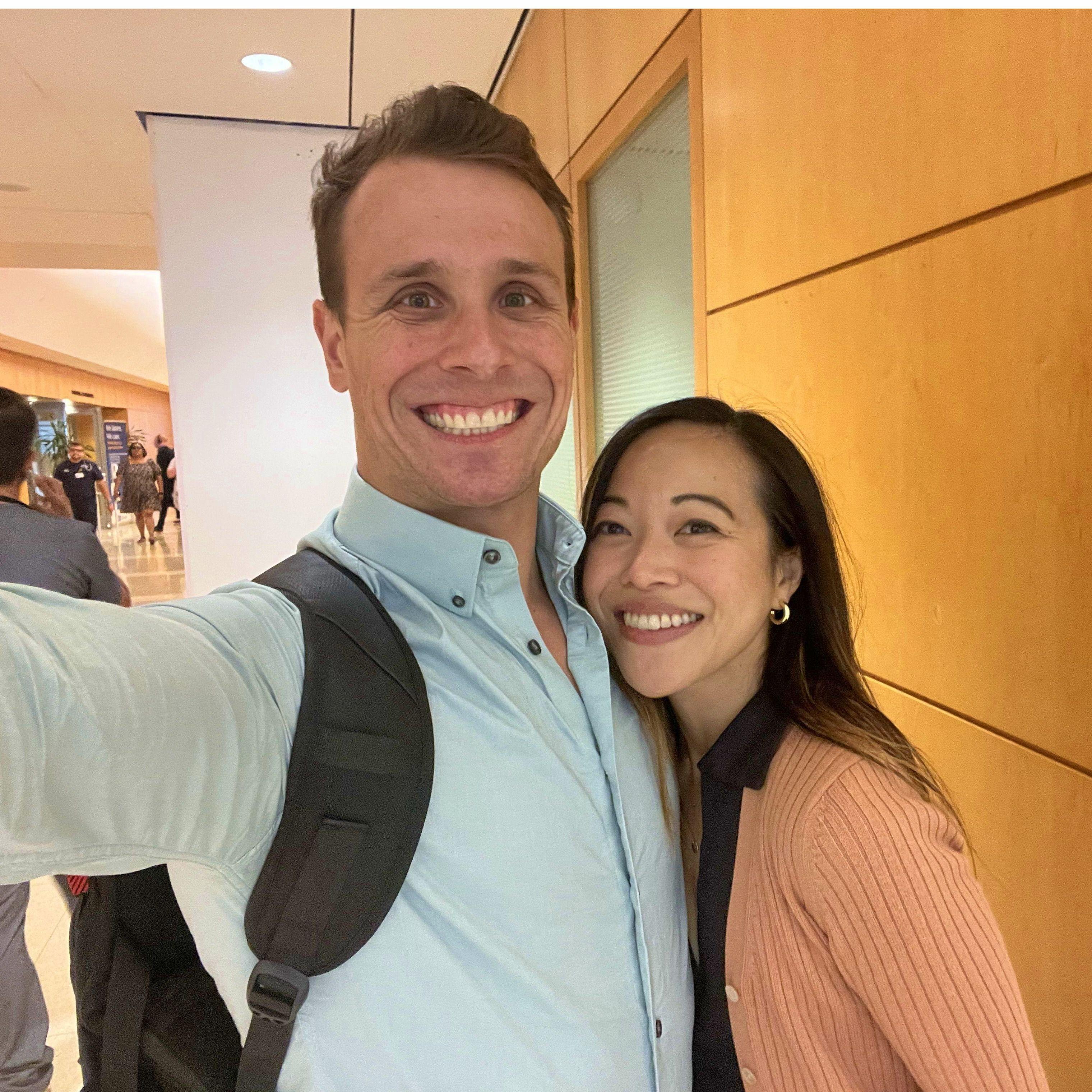 Having lunch between UCLA attending physician and resident physician during a rare break time!