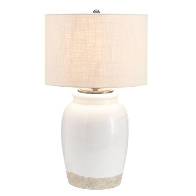 Miller Small 25.5" Table Lamp, Ivory Base with Medium Textured Straight Sided Shade, Sand